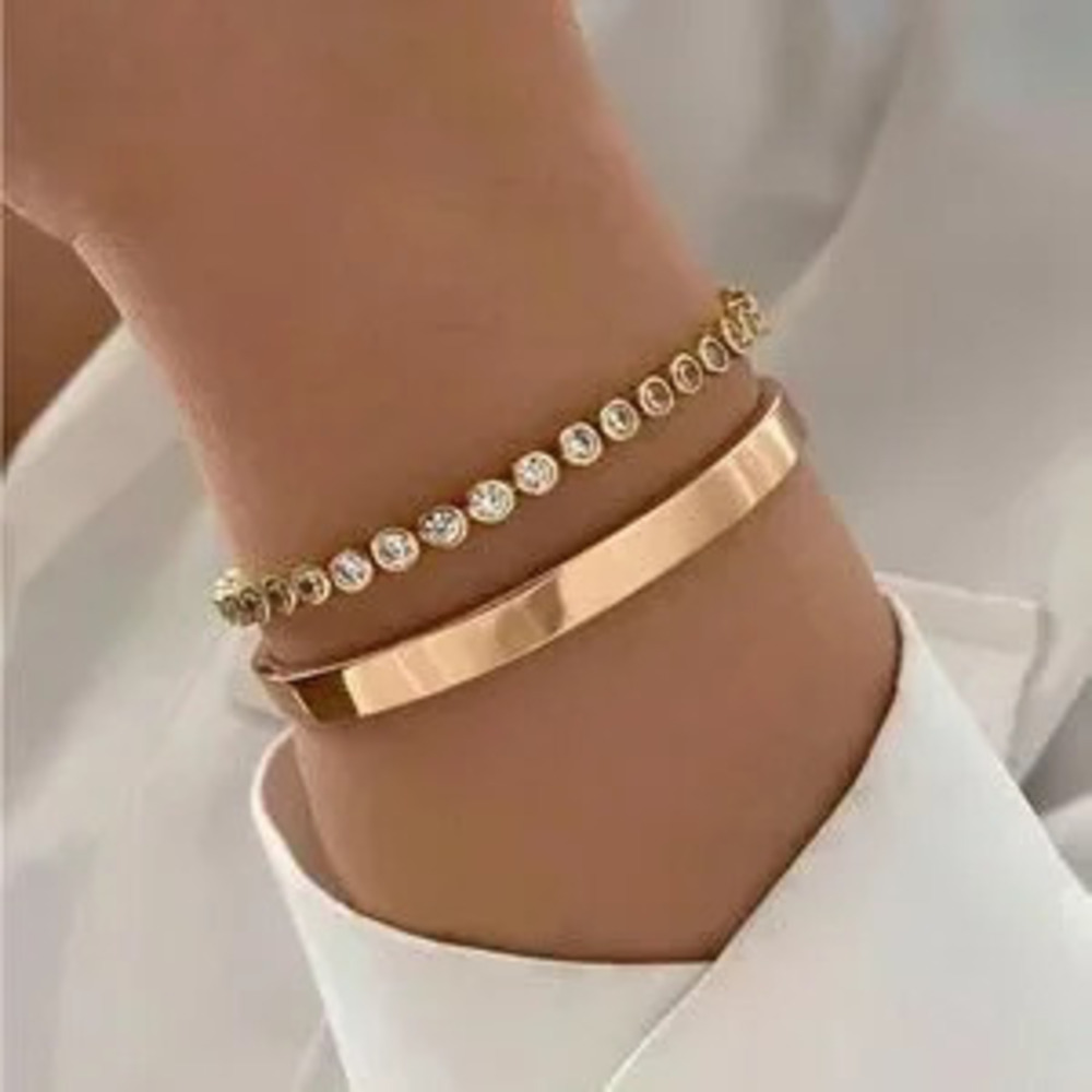 Gold and Silver Tennis and Bangle Bracelet Set